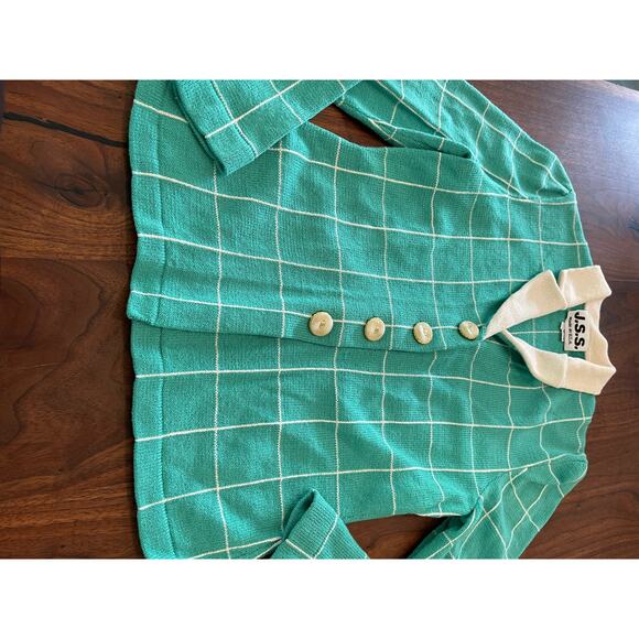 Vintage Jss women’s knit ware suit blazer & tank petite S green / white striped - Picture 12 of 16